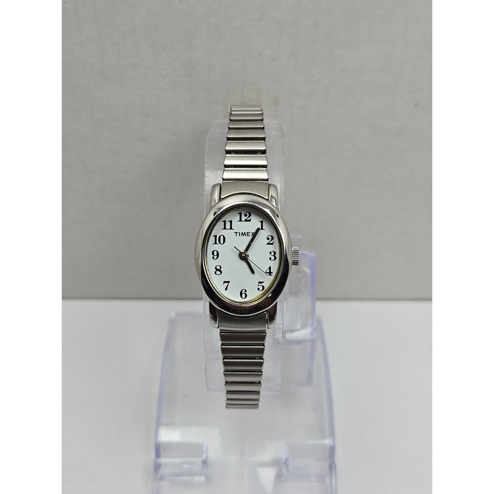Vintage Timex Cavatina Womens Oval Silver Tone Watch Dainty Petite New Battery